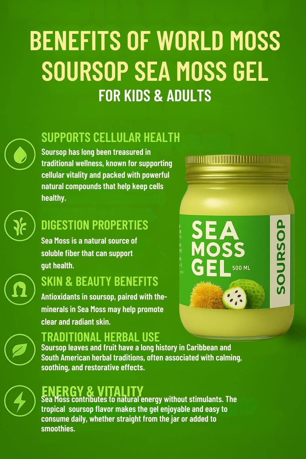 Sour Sop Sea Moss Gel By World Moss