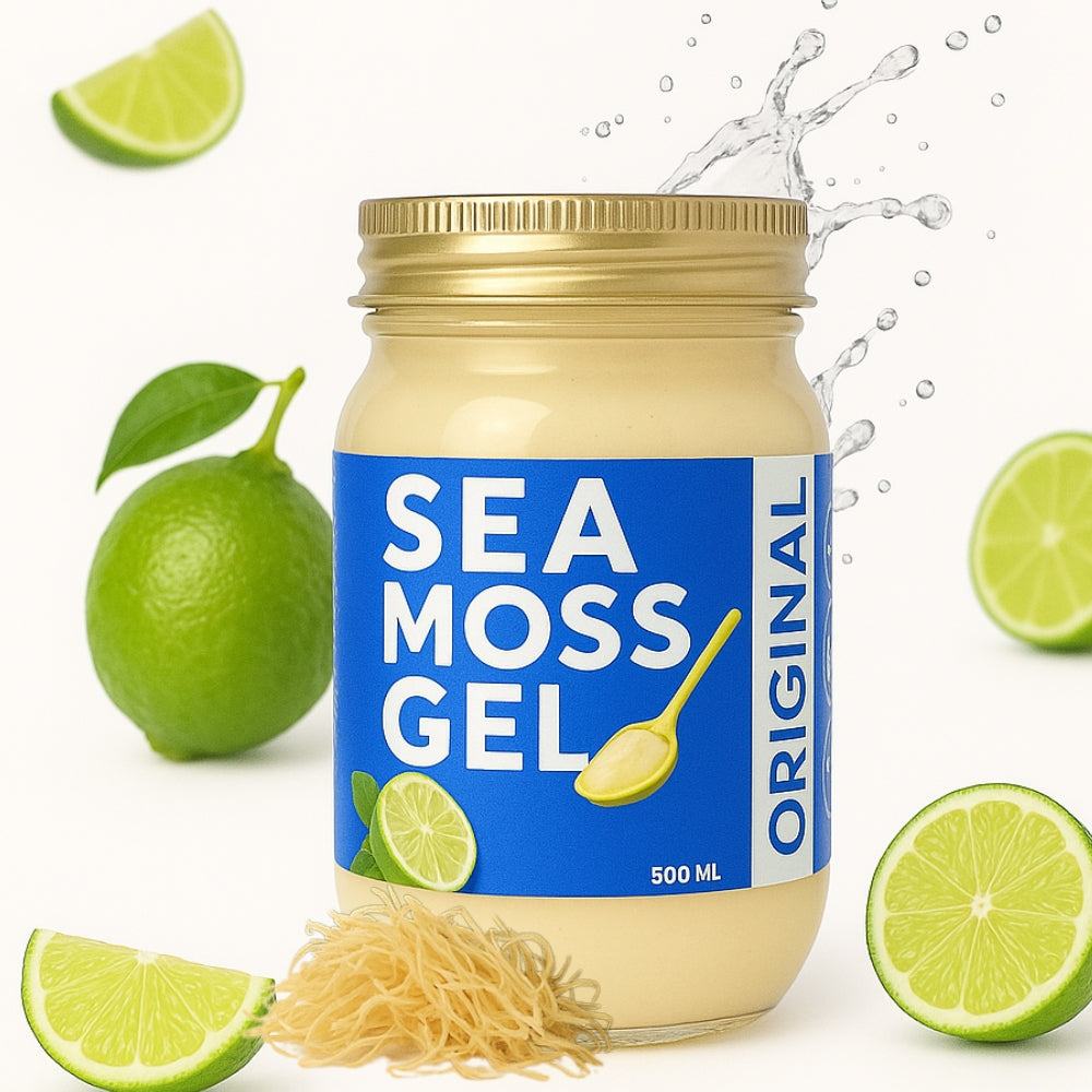 World Moss original sea moss gel jar with lime slices and seaweed splash buy sea moss gel Canada
