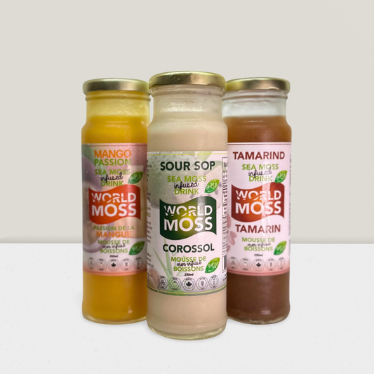 world moss sea moss infused drinks trio - tropical drinks - mango - tamarind- sour sop