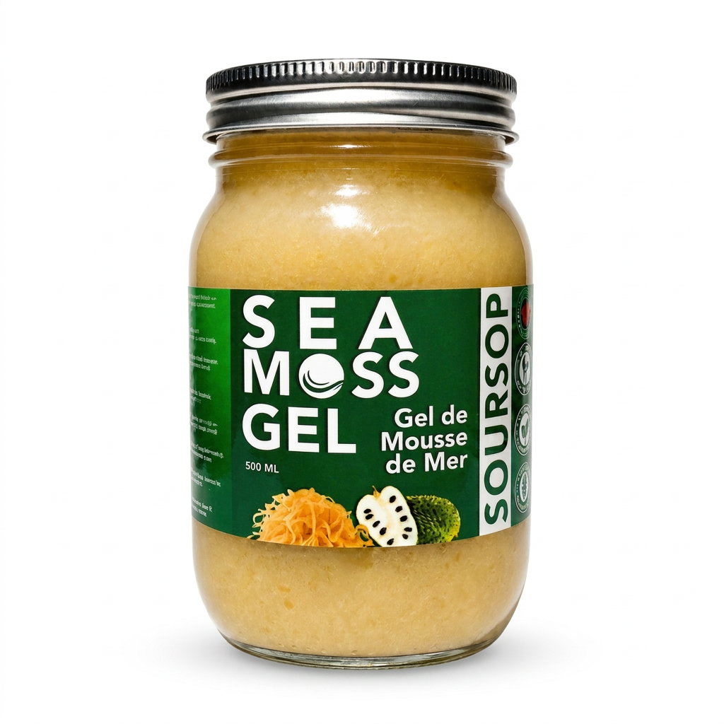 World Moss Sour Sop Sea Moss Gel 500 mL jar on a white background