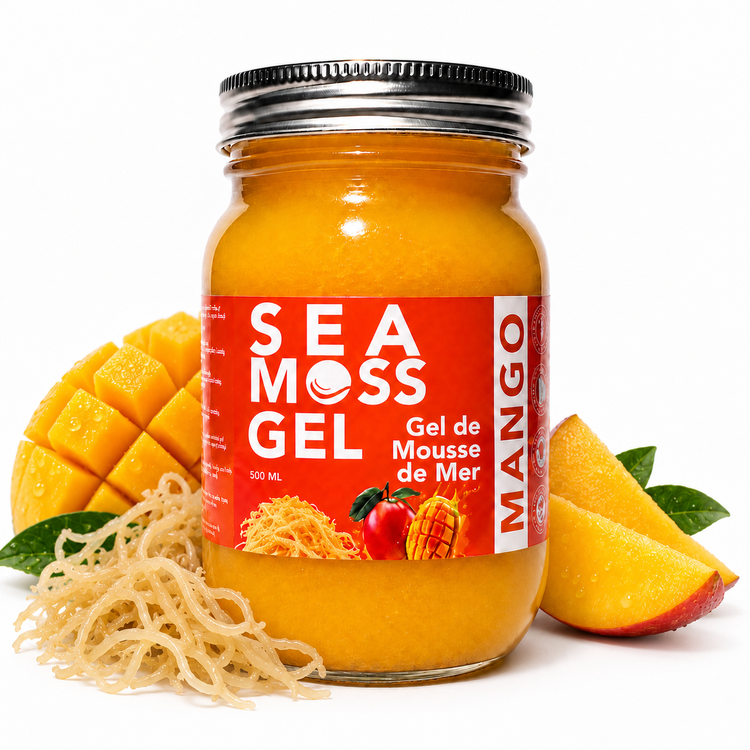 World Moss Mango Sea Moss Gel with mango slices and sea moss