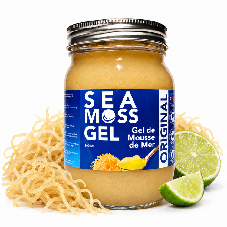 World Moss Original Sea Moss Gel jar with sea moss and lime on a white background