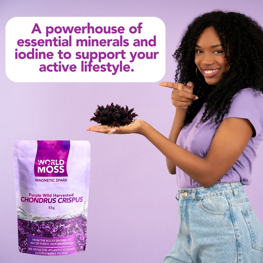 World Moss Purple Raw Sea Moss Bag with Wild Harvested Canadian Chondrus Crispus for a Healthy Lifestyle