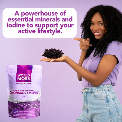 World Moss Purple Raw Sea Moss Bag with Wild Harvested Canadian Chondrus Crispus for a Healthy Lifestyle